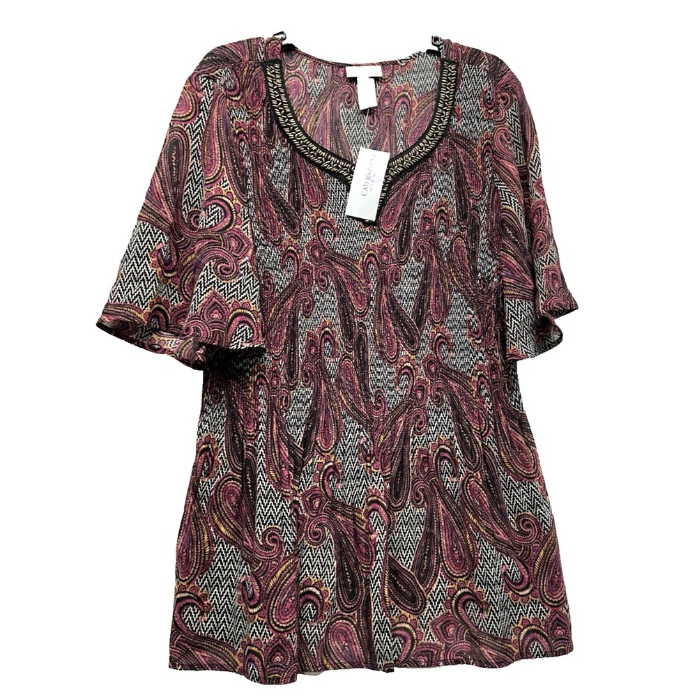Catherines Women's 18/20W Polyester Multicolor Paisley Blouse (E7)